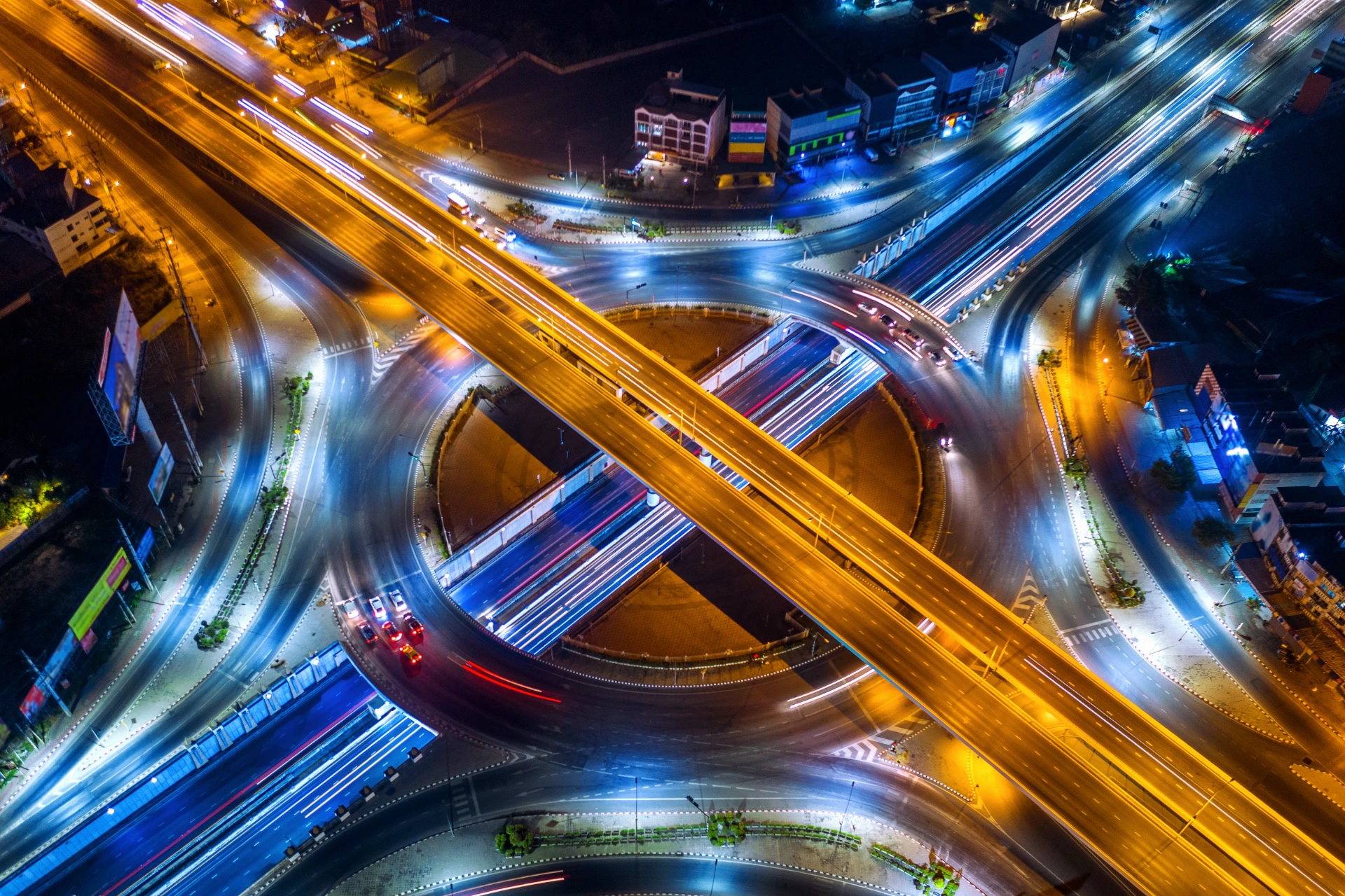 aerial-view-traffic-roundabout-highway-night